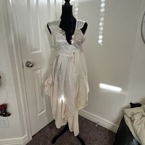 Boho Tunic Dress White Handkerchief Hem Artsy Appliqué Lagenlook Small